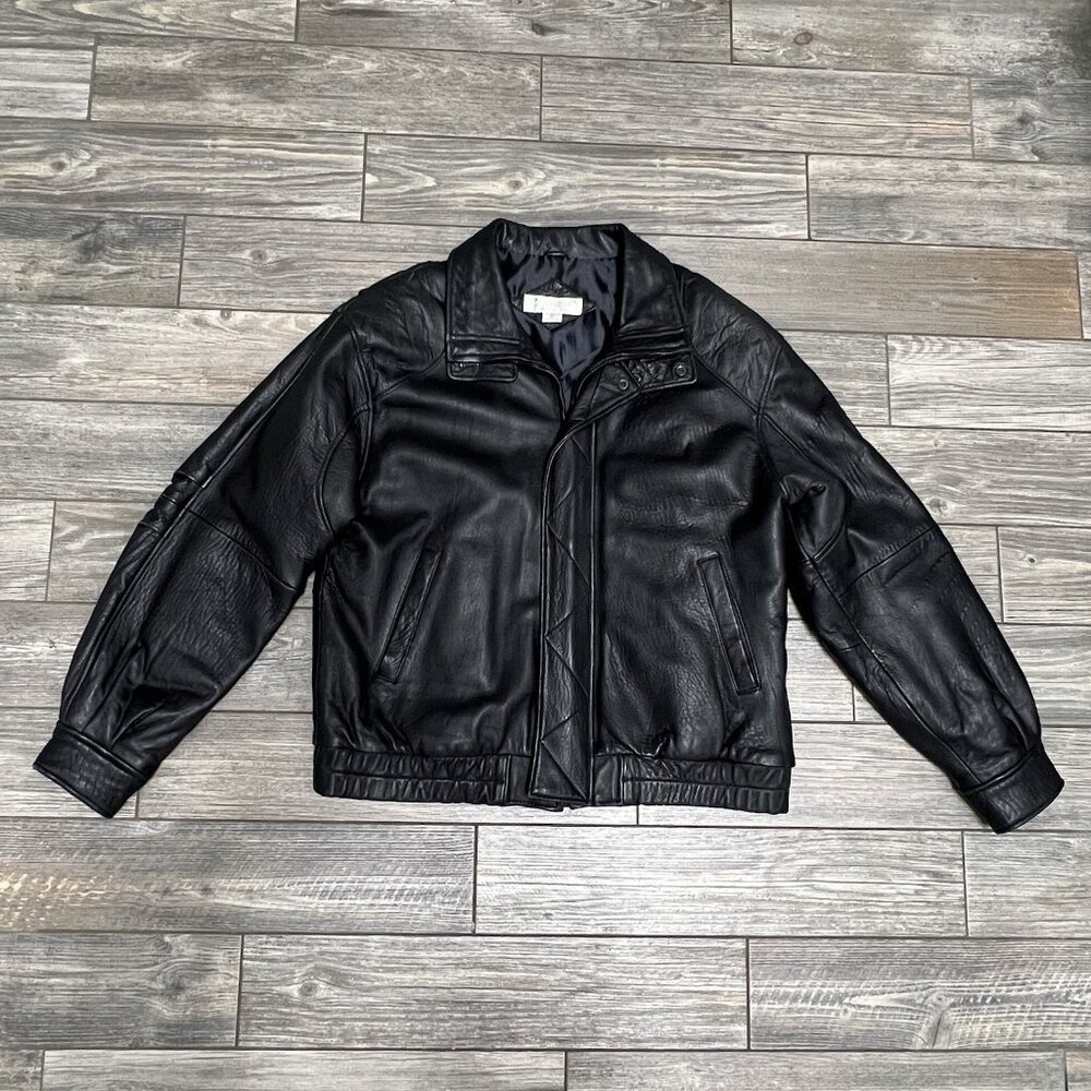 VTG John Ashford Leather Bomber Jacket Large Black Genuine New Zealand Lambskin - Picture 3 of 16